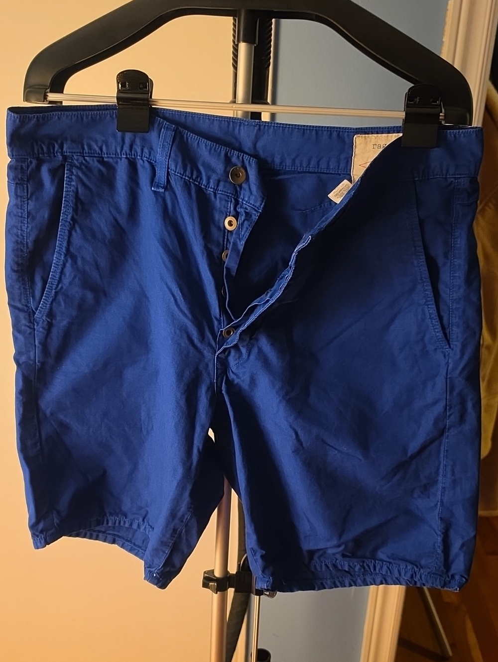 rag & bone Men's Royal Blue Flat Front Button-Fly Shorts